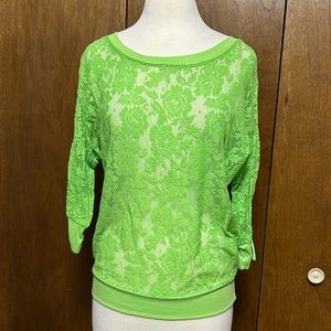 Fluorescent green see through floral blouse size xl
